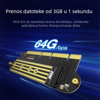 NVMe na PCIe proširna kartica za stolna računala – 3.0/4.0 na M.2 adapter, PCIe sučelje, 64Gbps prijenos, model NV1P