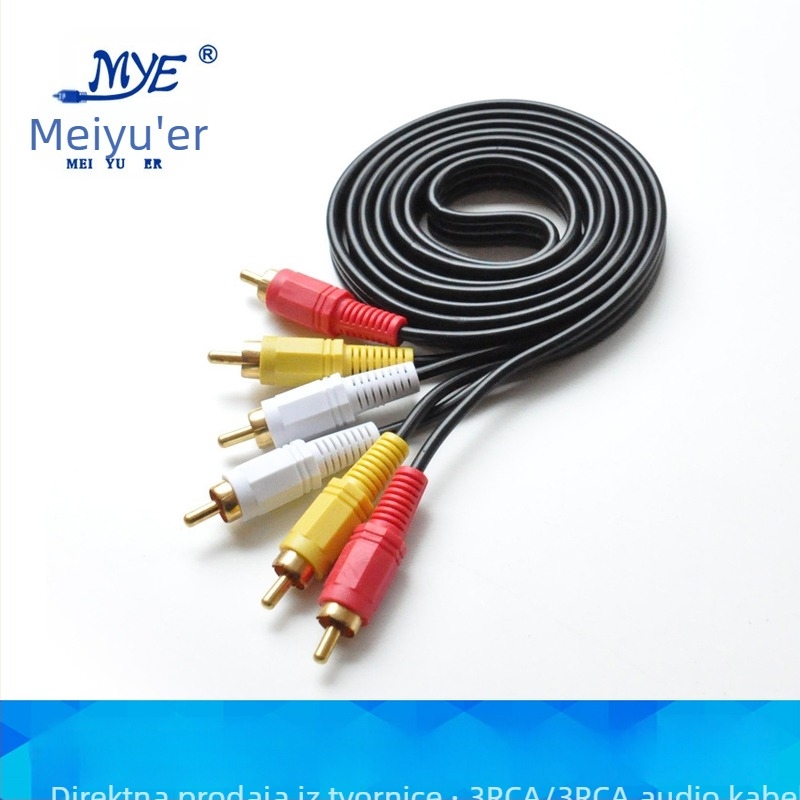 AV kabel 3 na 3 za DVD/set-top box, RCA crvena bijela žuta – trobojni video kabel s pozlaćenim bakrenim vodičem