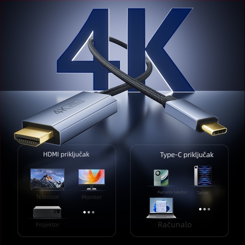 Type-C na HDMI kabel s PD napajanjem, podrška 4K/60Hz i 2K/120Hz, CS5366 čip