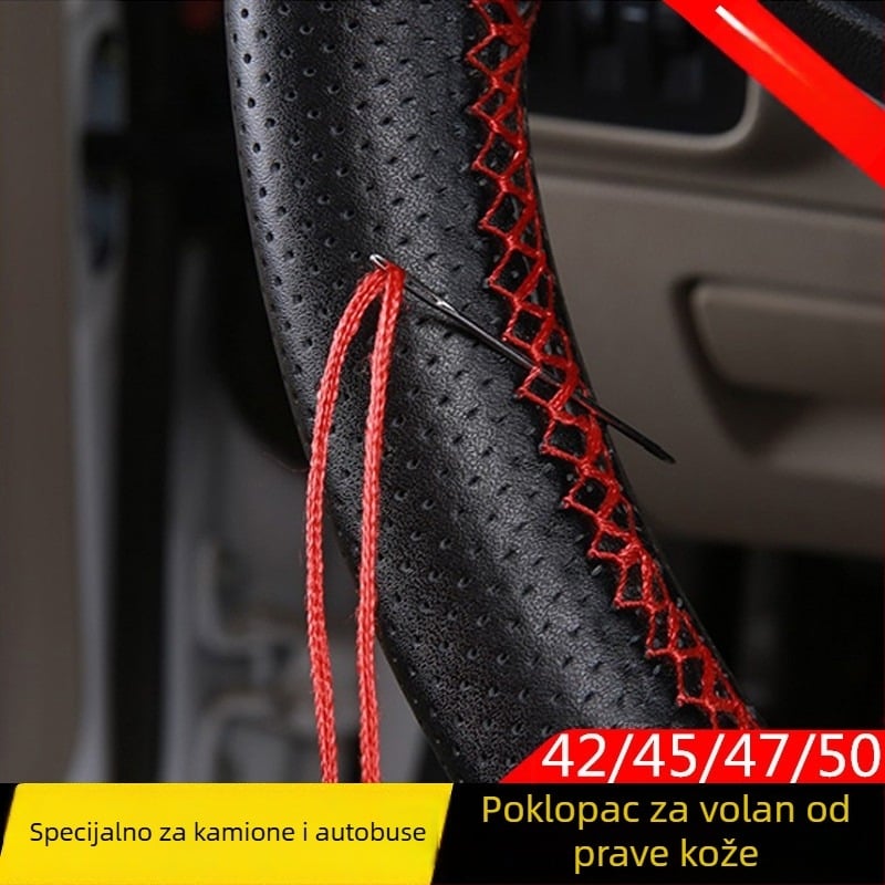 Ručna šivana navlaka za volan, univerzalni model, sve sezone, od prave kože, za kamione i autobuse