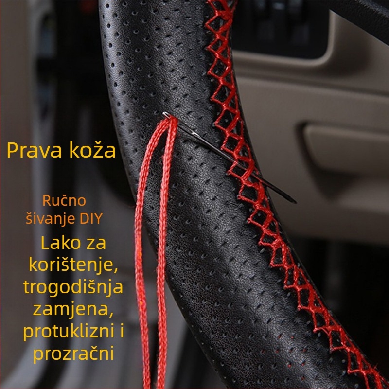 Ručna šivana navlaka za volan, univerzalni model, sve sezone, od prave kože, za kamione i autobuse
