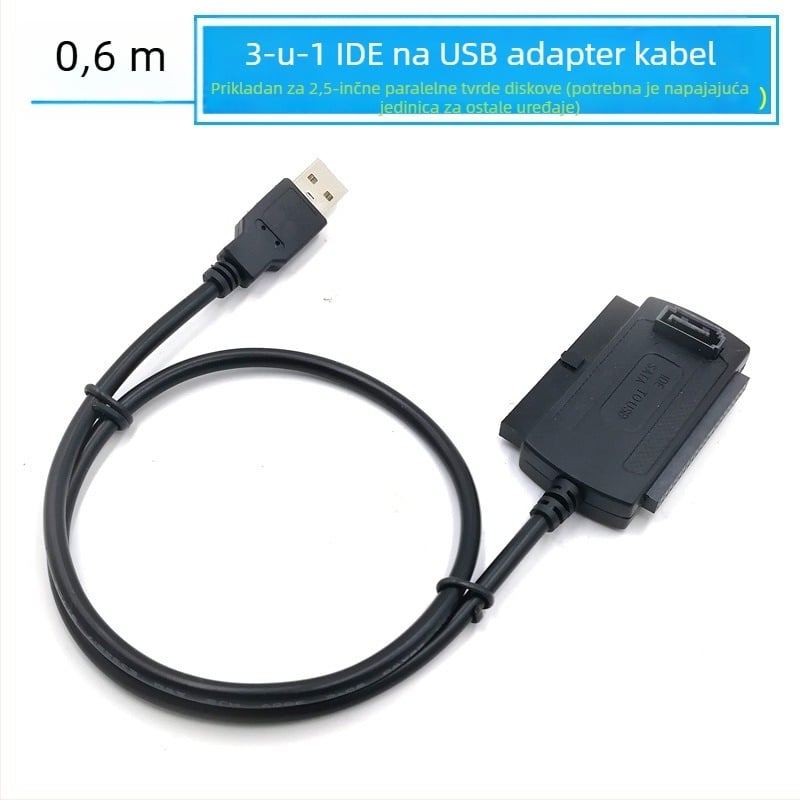 USB na IDE/SATA adapter kabel za HDD-ove od 2,5 i 3,5 inča, USB 2.0, bakarno jezgro, duljina 60 cm