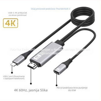 USB-C na HDMI kabel FD-F109, PD3.0 Power Delivery, 4K60Hz, Bakreno jezgro, Duljina 1.8 m