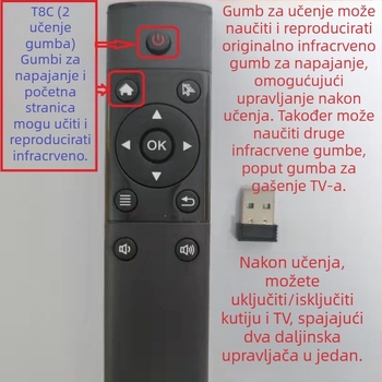 USB bežični daljinski upravljač za set-top box i projektor | 2.4G USB sučelje, domet 10 m, 360° upravljanje, Android/iOS/Windows kompatibilno