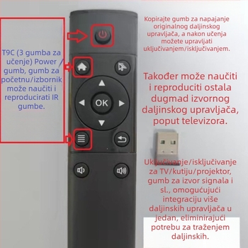 USB bežični daljinski upravljač za set-top box i projektor | 2.4G USB sučelje, domet 10 m, 360° upravljanje, Android/iOS/Windows kompatibilno