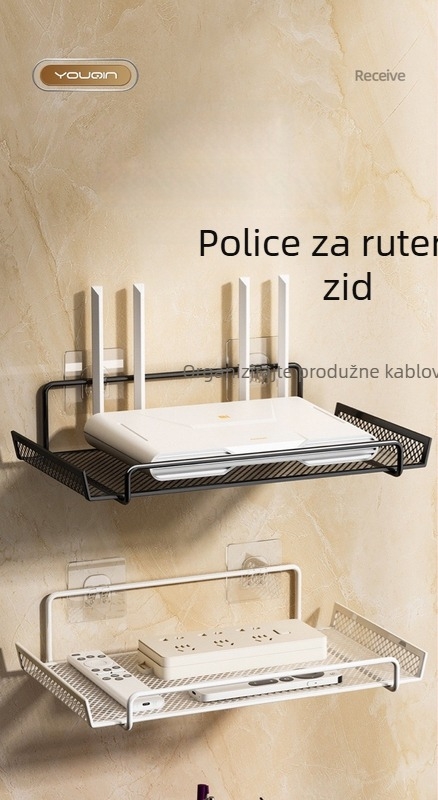Polica za smještaj routera – zidna, željezna, snap-on montaža, 1 sloj, za skladištenje dnevnog boravka