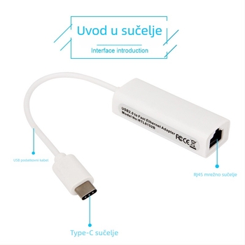 Type-C na RJ45 Ethernet adapter, 100 Mbps, uvođeni čip, MD1, duljina 0.15 m