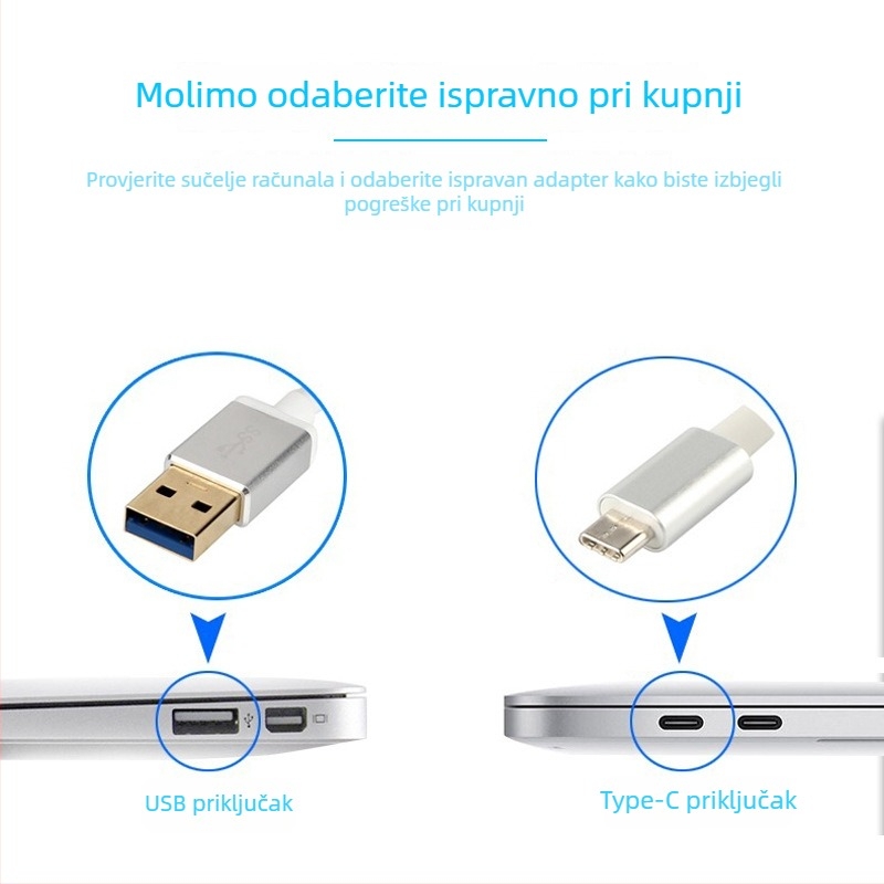 Type-C na RJ45 Ethernet adapter, 100 Mbps, uvođeni čip, MD1, duljina 0.15 m