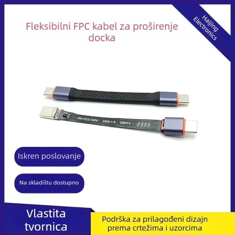 Adapter kabel Type-C na Type-C s DP sučeljem, 40 Gbps, bakreno jezgro, plosnati fleksibilni kabel 10 cm, dvostruke glave konektora