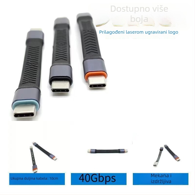 Adapter kabel Type-C na Type-C s DP sučeljem, 40 Gbps, bakreno jezgro, plosnati fleksibilni kabel 10 cm, dvostruke glave konektora