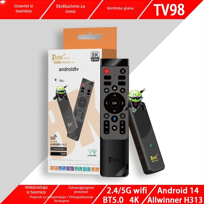 Set-top box s Androidom 14, četverojezgreni Rockchip procesor, 2 GB RAM, 1080p rezolucija, HDMI izlaz