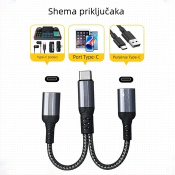 Huiyue Type-C 1-na-2 adapter kabel, bakreno jezgro, 2 izlaza za slušalice i punjenje