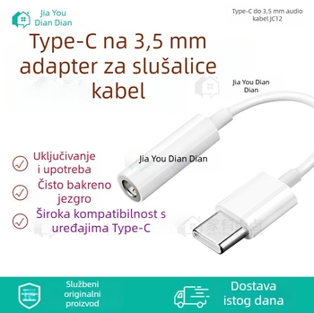Type-C na 3,5 mm adapter kabel, univerzalni zvučni priključak, JC12, bakreno jezgro, duljina 10 cm, 1:3 splitter