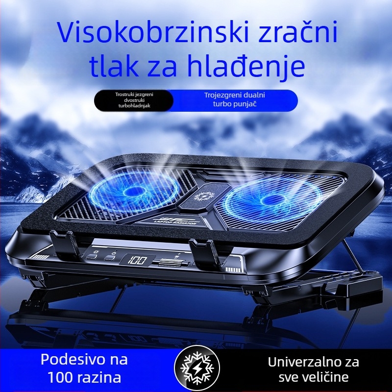 Podloga za hlađenje prijenosnog računala s podesivim sklopivim držačem, hlađenje poluvodičem s dva ventilatora, izrađena od PC-a i aluminijske legure, 27W, model Z36c