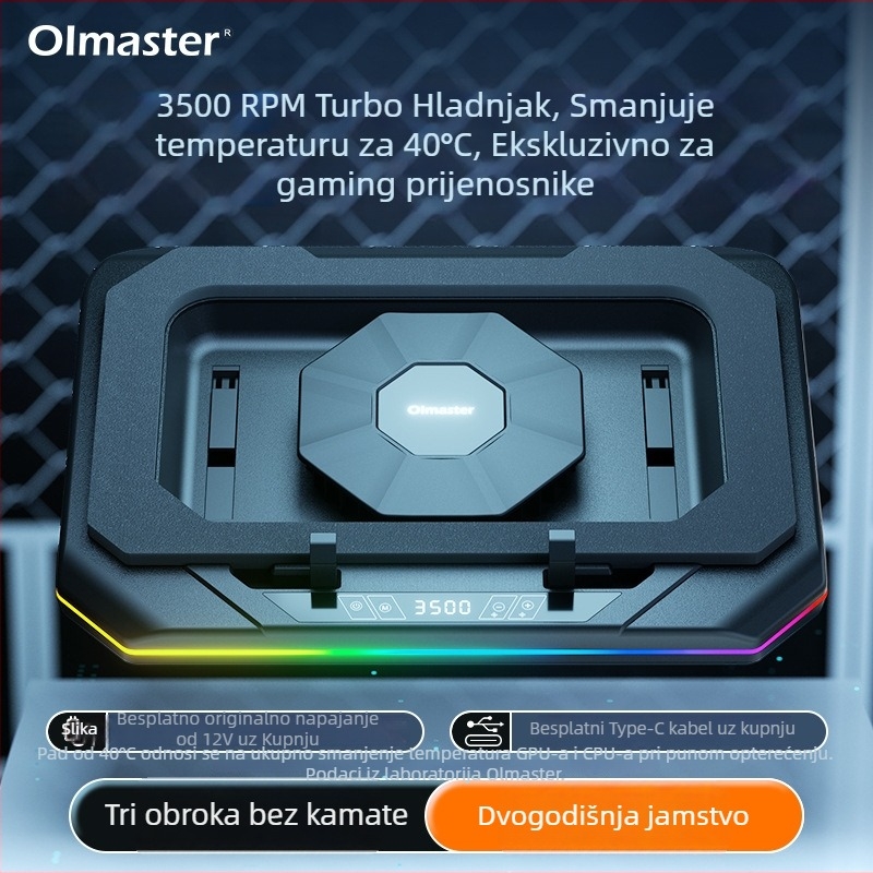 Chladič za prijenosno računalo, ABS kućište, dvije toplovodne cijevi, zračno hlađenje, 3500 RPM