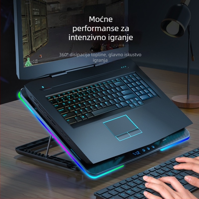 Suo Huang N8RGB podloga za hlađenje prijenosnika – 8 ventilatora, podesiva brzina, RGB rasvjeta, plastično kućište, lansiranje 2024