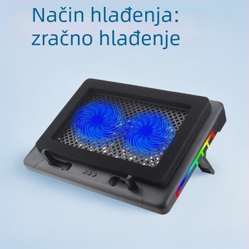 Chladič za prijenosno računalo S700 s RGB dvostrukim ventilatorima, podesiva visina, tiho funkcioniranje