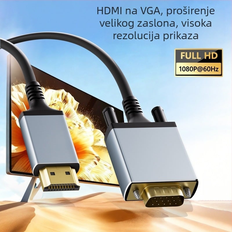 HDMI–VGA adapter kabel, podrška 1080p, pretvarač od aluminijske legure, duljina 1,8 m, visokokvalni čip, bakreno jezgro, model CCS-35