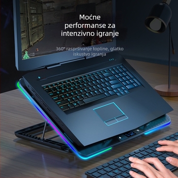 Podloga za hlađenje prijenosnika s 9 ventilatora, prilagodljiva brzina, RGB osvjetljenje, model N9RGB, plastika