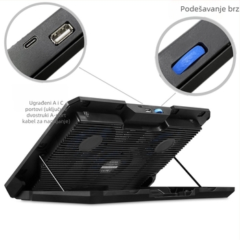Chladič za prijenosno računalo S7 s tri tiha ventilatora, zračno hlađenje, metalna mreža + ABS