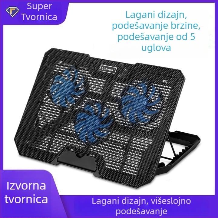 Chladič za prijenosno računalo S7 s tri tiha ventilatora, zračno hlađenje, metalna mreža + ABS