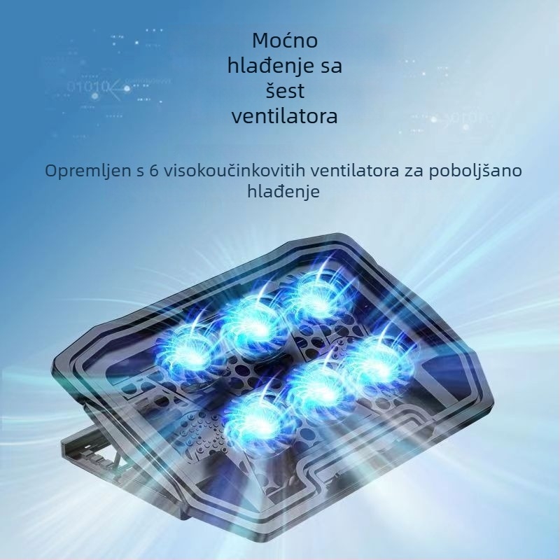 Notebook hladnjak H9, sklopiva podloga za hlađenje, metalna mreža, konfiguracija s 6 ventilatora, 1 kg