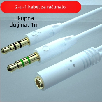 2-u-1 slušalica audio kabel s 1-na-2 razvodnikom, bakrena jezgra, duljina 1 m, audio izlaz