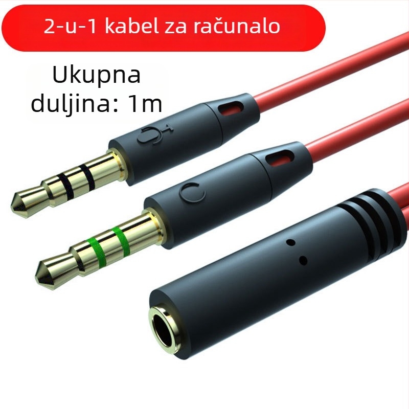 2-u-1 slušalica audio kabel s 1-na-2 razvodnikom, bakrena jezgra, duljina 1 m, audio izlaz