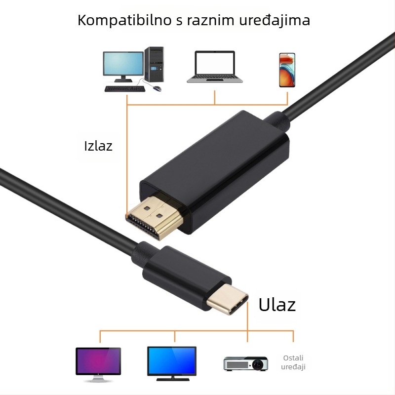 Type-C na HDMI adapter kabel, 4K30Hz, bakreno jezgro, duljina 2.1 m