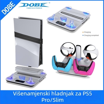 DOBE rashladna postolja za PS5 Pro/Slim s punjačem za PSVR2 kontroler i držačem za slušalice – PS5 Slim, 773 g, 26.5 × 28.1 × 7 cm