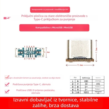 MC007 Micro USB na Type-C adapter pločica, USB 2.0, Micro USB sučelje, Primjena: nadogradnja starijih uređaja Micro USB na Type-C, bakreno jezgro
