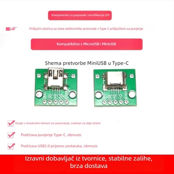 MC007 Micro USB na Type-C adapter pločica, USB 2.0, Micro USB sučelje, Primjena: nadogradnja starijih uređaja Micro USB na Type-C, bakreno jezgro