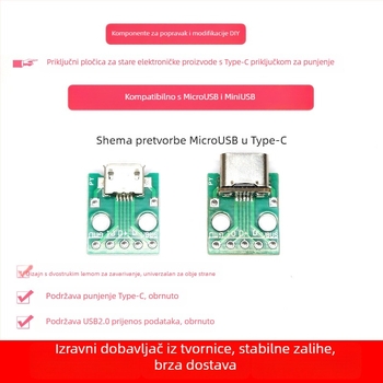 MC007 Micro USB na Type-C adapter pločica, USB 2.0, Micro USB sučelje, Primjena: nadogradnja starijih uređaja Micro USB na Type-C, bakreno jezgro
