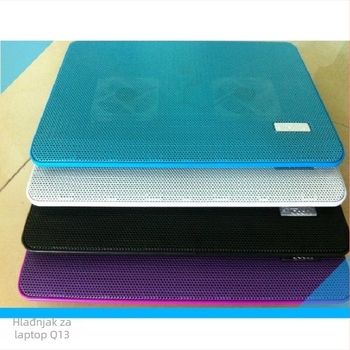 Chladič za notebook s dva ventilatora, metalna mreža, model Q13, kompatibilan s notebookima/ ultrabookovima/ Playbook