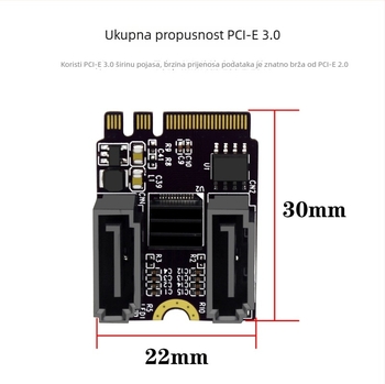 M.2 na SATA 3.0 adapter kartica za Key A+E s Wi-Fi, bez drivera, JMB582 kontroler