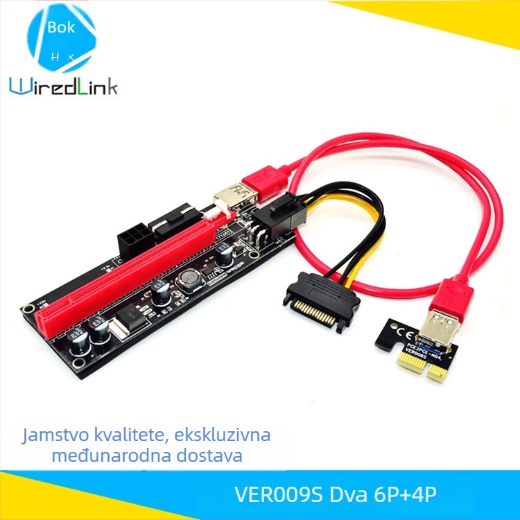 PCIe VER009S adapter kartica, proširenje 1x na 16x PCIe, duljina 60 cm, jezgro od cíniranog bakrenog vodiča