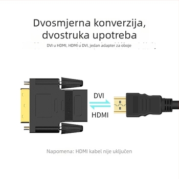 DVI muški–HDMI ženski adapter kabel za računalo i projektor, s bakreno obloženim čeličnim jezgrom