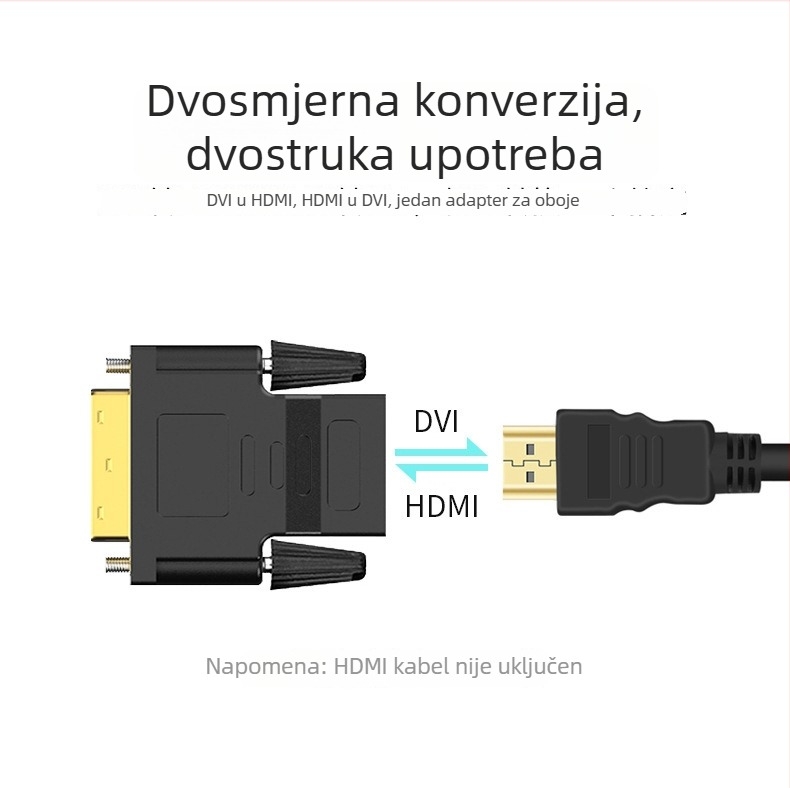 DVI muški–HDMI ženski adapter kabel za računalo i projektor, s bakreno obloženim čeličnim jezgrom
