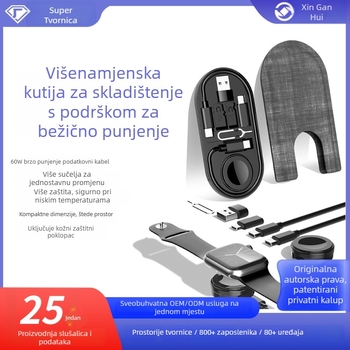 Type-C višenamjenski adapter s 1→8 razdjelnom, portovi Mini USB, Lightning, OTG, Micro USB i Type-C; magnetsko držanje; do 60W PD brzog punjenja; kompatibilno s bežičnim punjenjem Apple Watch