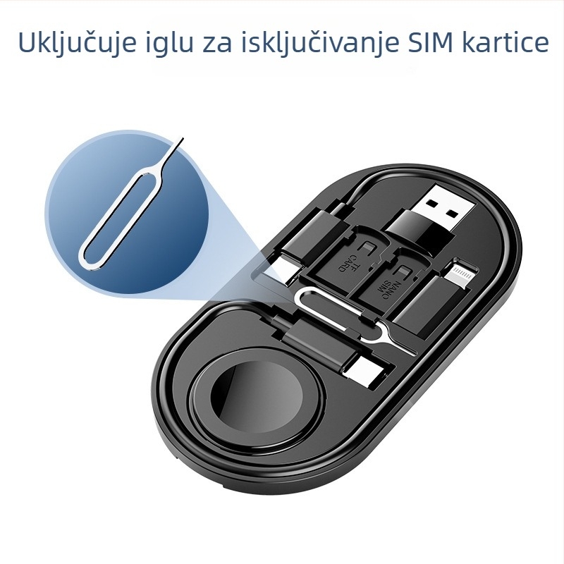 Type-C višenamjenski adapter s 1→8 razdjelnom, portovi Mini USB, Lightning, OTG, Micro USB i Type-C; magnetsko držanje; do 60W PD brzog punjenja; kompatibilno s bežičnim punjenjem Apple Watch