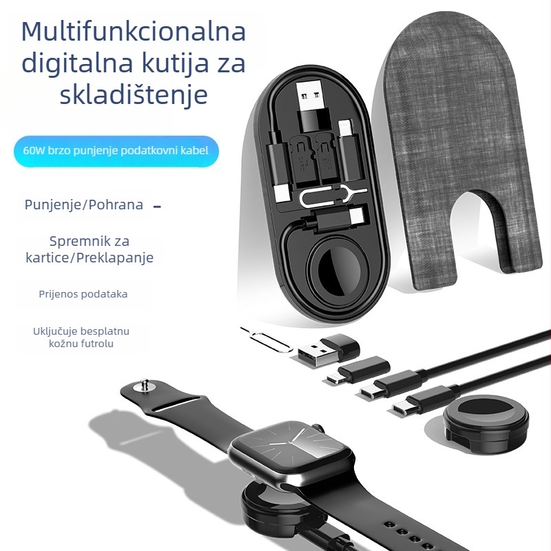Type-C višenamjenski adapter s 1→8 razdjelnom, portovi Mini USB, Lightning, OTG, Micro USB i Type-C; magnetsko držanje; do 60W PD brzog punjenja; kompatibilno s bežičnim punjenjem Apple Watch
