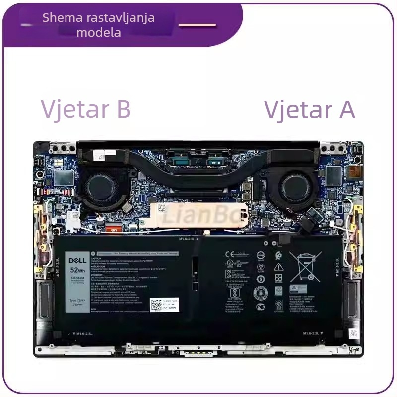 Chladič za notebook 0WX28K 0FRK0V za Dell XPS 13 (2020) 9300/9310 AMD CPU