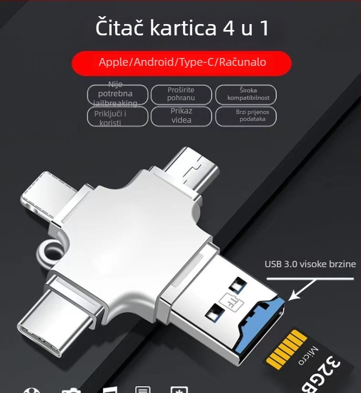 Type-C OTG adapter, četiri u jednom, više sučelja, TF kartica čitač