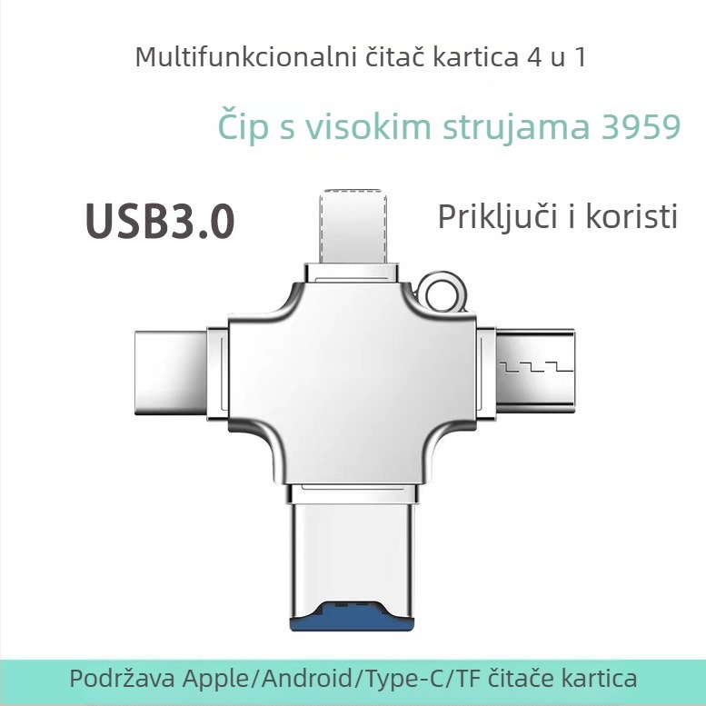 Type-C OTG adapter, četiri u jednom, više sučelja, TF kartica čitač