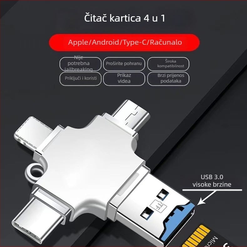 Type-C OTG adapter, četiri u jednom, više sučelja, TF kartica čitač