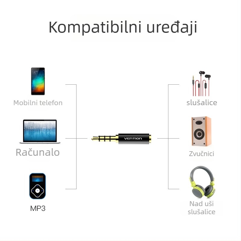 Adapter za slušalice 3,5 mm na 2,5 mm, muško–ženski, izlaz zvuka