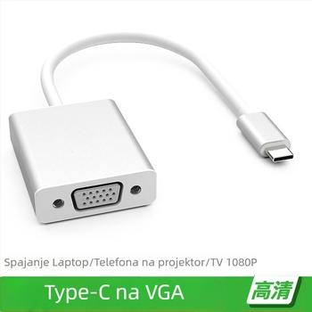 Type-C na VGA adapter, 1080P, povezivanje prijenosnog računala s monitorom