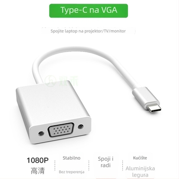 Type-C na VGA adapter, 1080P, povezivanje prijenosnog računala s monitorom