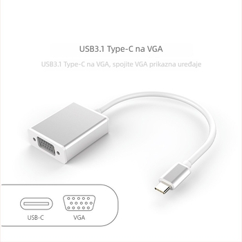 Type-C na VGA adapter, 1080P, povezivanje prijenosnog računala s monitorom