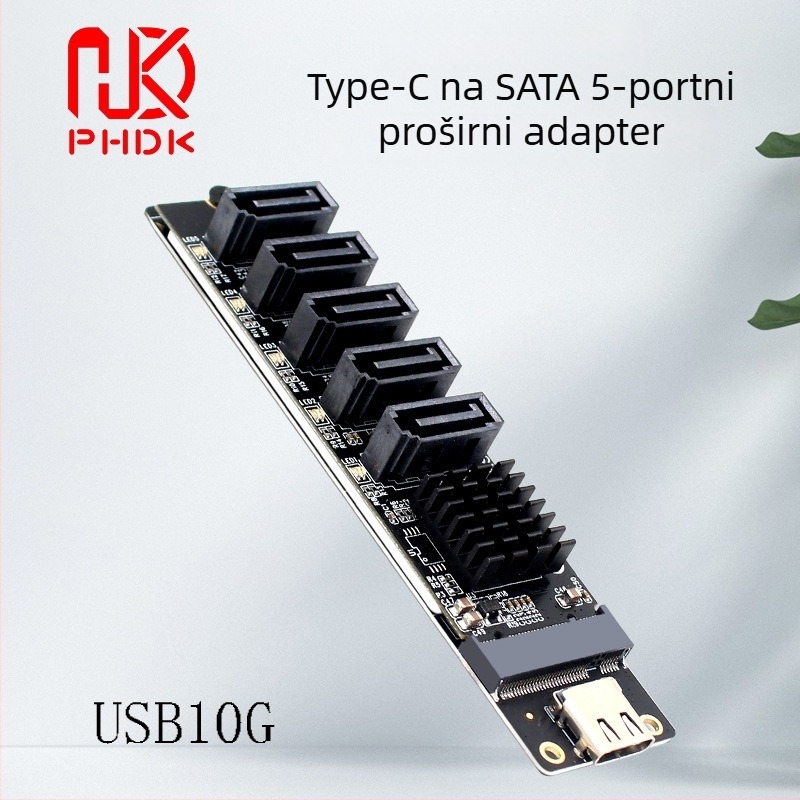 Proširena USB na SATA kartica, 5-portna, JMS580 + JMB575, SATA3.0 6Gbps, 30 cm kabel